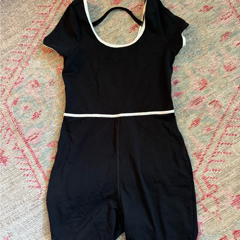 Black Romper with White Trim